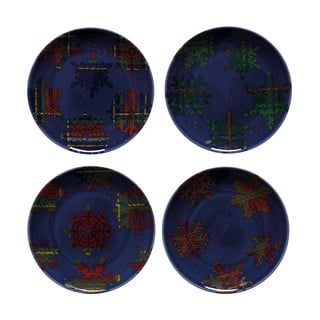 Set 4 farfurii din gresie pentru desert Casafina Snowflake, ø 21,6 cm, albastru - roșu