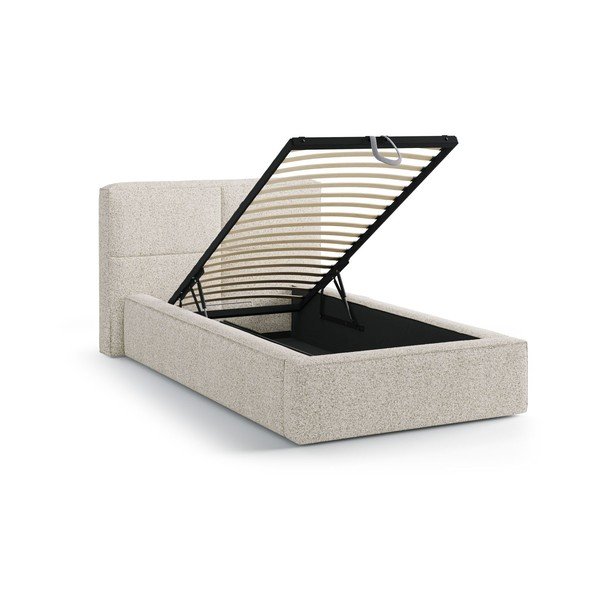 Pat bej tapițat cu spațiu de depozitare cu somieră 90x200 cm Darren – Micadoni -image-1