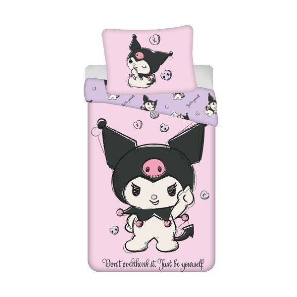 Lenjerie de pat pentru copii roz din bumbac pentru pat de o persoană 140x200 cm Hello Kitty "Kuromi" – Jerry Fabrics