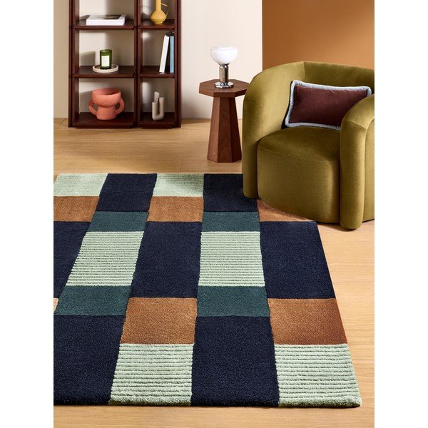 Covor albastru închis țesut manual din fibre reciclate 120x170 cm Franka – MADE-image-1