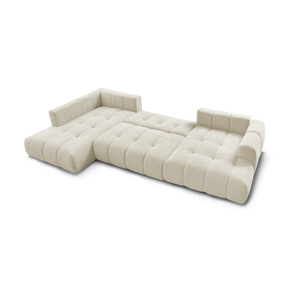 Colțar bej extensibil/cu spațiu de depozitare (cu colț pe partea stângă/în formă de "U") Fuji – Bobochic Paris-image-4