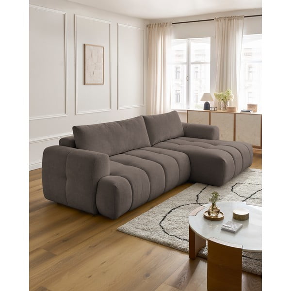 Colțar taupe extensibil/cu spațiu de depozitare (cu colț pe partea dreaptă/cu șezlong) Fuji – Bobochic Paris-image-1