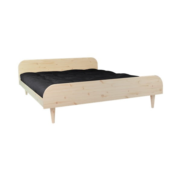 Pat dublu din lemn de pin cu saltea Karup Design Twist Comfort Mat Natural/Black, 180 x 200 cm