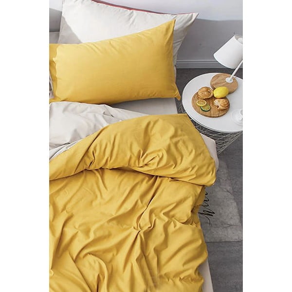 Lenjerie de pat galben-crem din bumbac pentru pat dublu-extins și cearceaf 200x220 cm – Mila Home-image-4