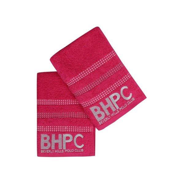 Set 2 prosoape mâini Beverly Hills Polo Club Stripes, 90 x 50 cm, roșu fucsia-image-2