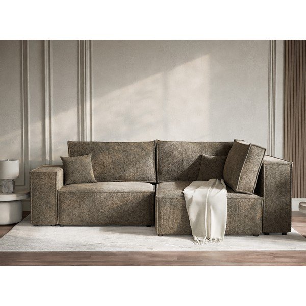 Colțar maro extensibil/cu spațiu de depozitare cu tapițerie din chenille (cu colț pe partea dreaptă/în formă de ”L”) Tonga – Maison de Rêve-image-1