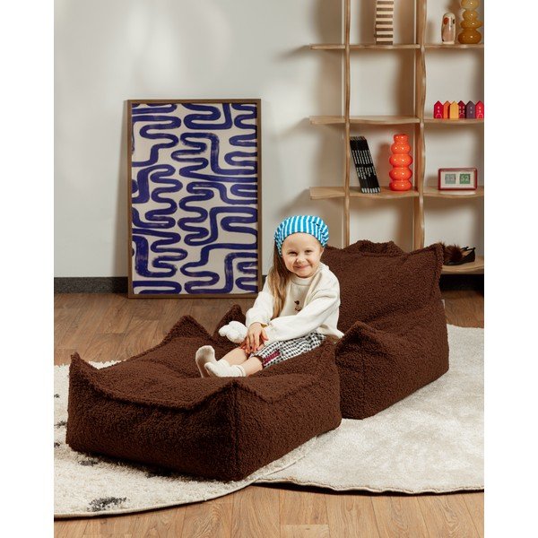 Fotoliu puf pentru copii maro închis cu tapițerie din țesătură bouclé Warm Hazel – Wigiwama-image-3