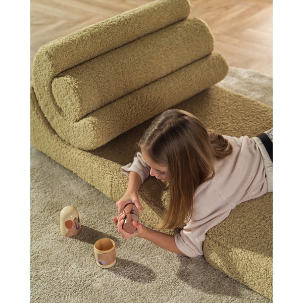 Fotoliu pentru copii verde cu tapițerie din țesătură bouclé Flipster – Wigiwama-image-3