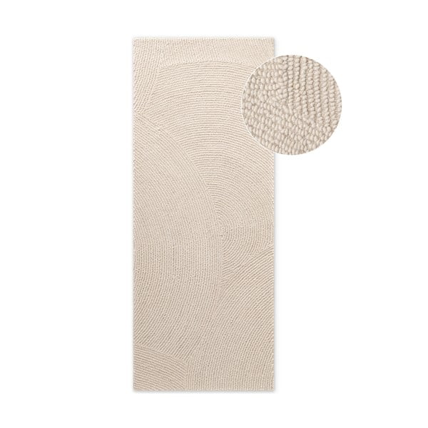 Covor tip traversă în culoare naturală deschisă, țesut manual, din lână 80x200 cm Eleni Natural White – Hanse Home