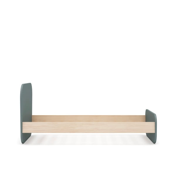 Pat pentru copii  verde prăfuit cu aspect de lemn de pin cu somieră 90x190 cm Esteban – Marckeric-image-3