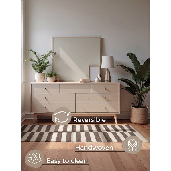 Covor alb/maro reversibil/țesut manual din lână 80x150 cm Vika – Hanse Home-image-4