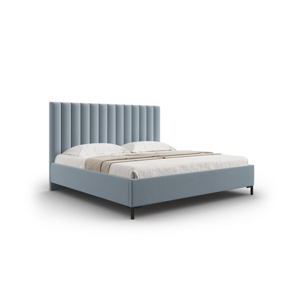 Pat matrimonial albastru deschis tapițat cu spațiu de depozitare și somieră 140x200 cm Casey – Mazzini Beds