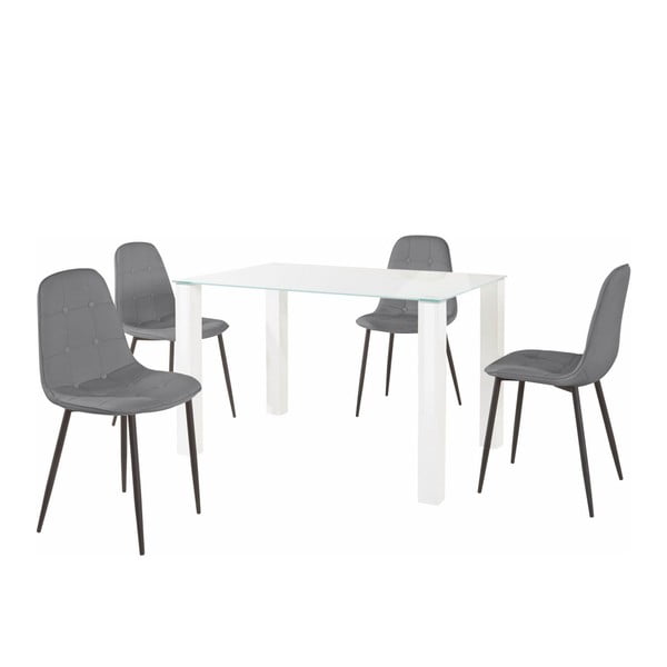 Set masă cu 4 scaune Støraa Dante, lungime masă 120 cm, gri
