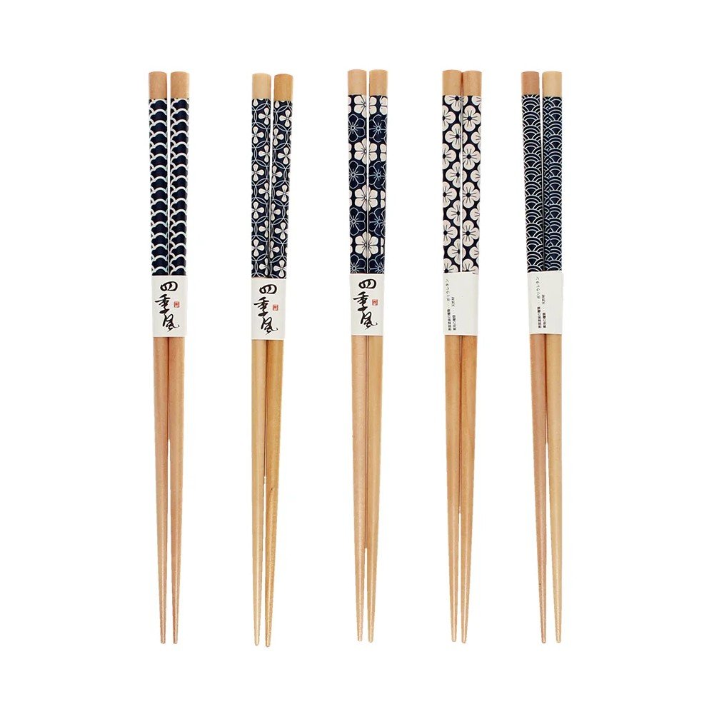 Set de bețe chinezești în culoare naturală din lemn 5 buc. Wagara – Rex London