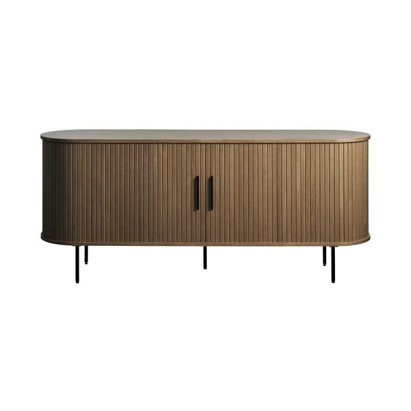 Comodă maro cu aspect de lemn de stejar cu ușă glisantă 180x76x45 cm Nola – Unique Furniture