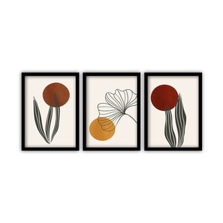 Set 3 tablouri cu ramă neagră Vavien Artwork Floral V., 35 x 45 cm