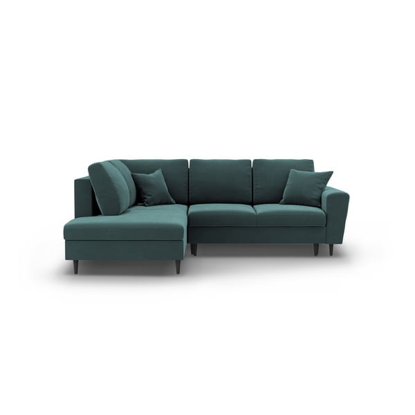 Colțar petrol extensibil, cu spațiu de depozitare cu tapițerie din catifea (cu colț pe partea stângă-în formă de ”L”) Kyoto – Cosmopolitan Design