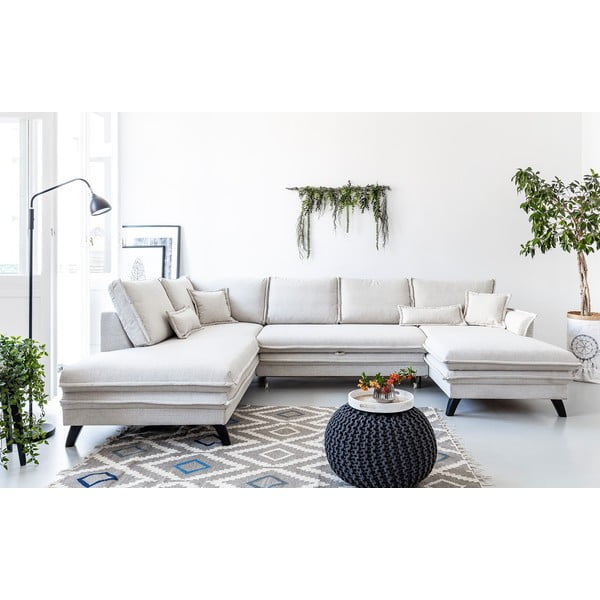 Canapea extensibilă în formă de „U” cu șezlong pe partea stângă Miuform Charming Charlie, bej deschis-image-1