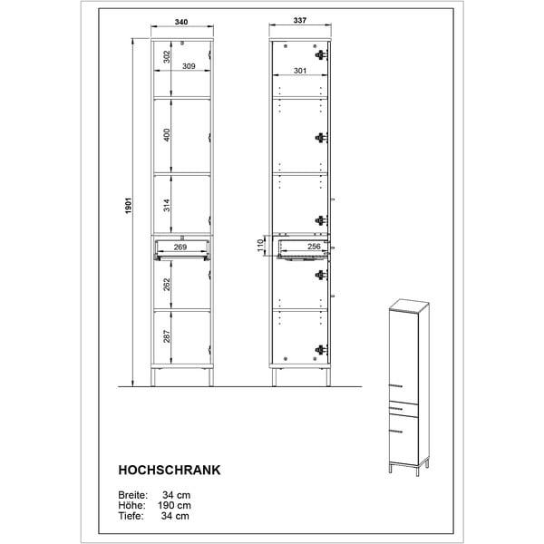 Dulap de baie înalt gri-bej cu aspect de nuc 34x190 cm Yonkers - Germania-image-4