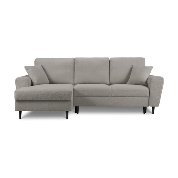 Colțar gri deschis extensibil, cu spațiu de depozitare cu tapițerie din țesătură bouclé (cu colț pe partea stângă, cu șezlong) Kyoto – Cosmopolitan Design