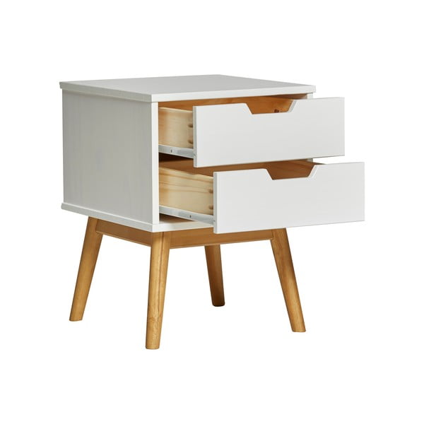 Noptieră din lemn masiv de pin Marckeric Baku, alb-natural-image-4