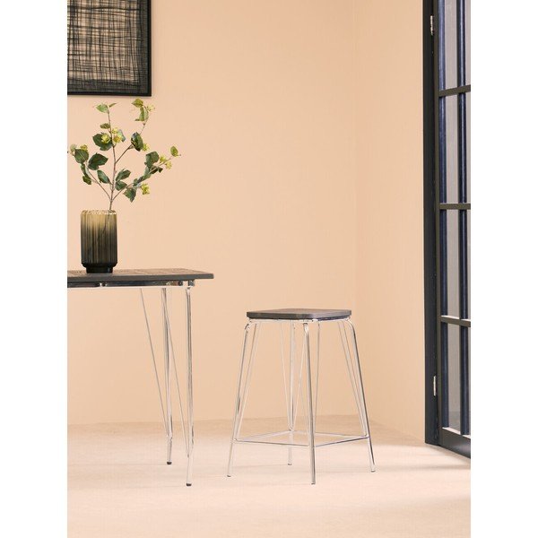 Scaun tip taburet argintiu/în culoare naturală din lemn de ulm District – Premier Housewares-image-1