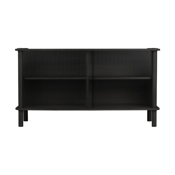 Vitrină neagră din lemn de stejar cu ușă glisantă 135x73,5x48 cm Italic – UMAGE