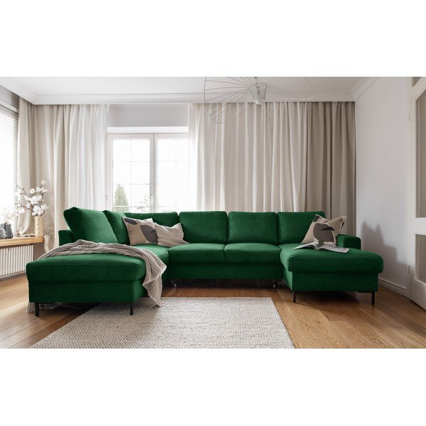 Colțar verde închis extensibil cu tapițerie din catifea reiată  (cu colț pe partea stângă ) Lofty Lilly – Miuform-image-4