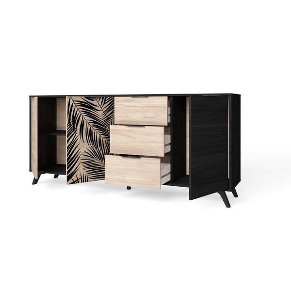 Comodă joasă neagră cu aspect de stejar 181x81 cm Palmera - Marckeric-image-3