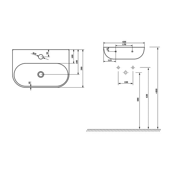 Chiuvetă mică pentru WC neagră din ceramică 42x29 cm Nerissa – Sapho-image-2