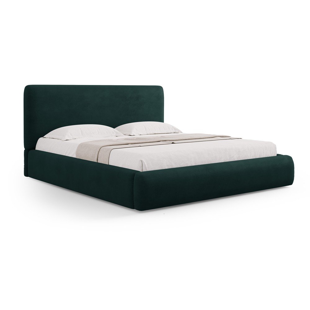Pat matrimonial verde inchis tapitat cu spatiu de depozitare cu somiera 180x200 cm Colonel – Cosmopolitan Design