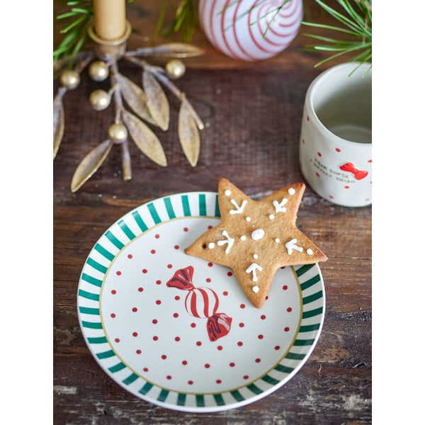 Farfurie albă pentru desert  din gresie ø 16 cm  cu model de Crăciun Yule – Bloomingville-image-1