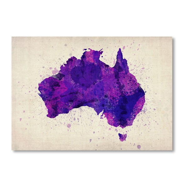 Poster cu hartă Australia Americanflat Watercolour, 60 x 42 cm, mov