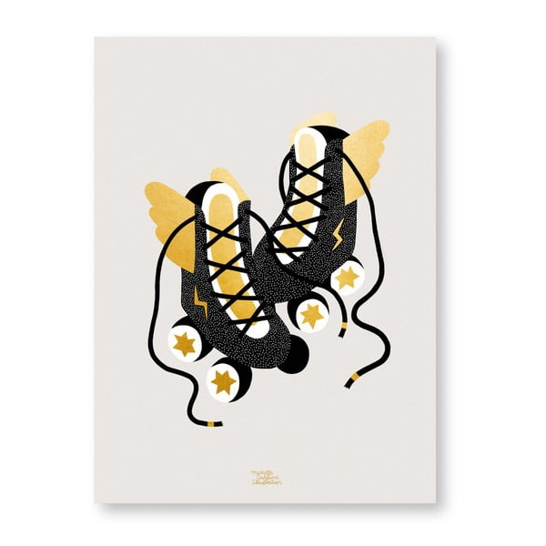 Poster Michelle Carlslund Gold Roller Skates, 50 x 70 cm