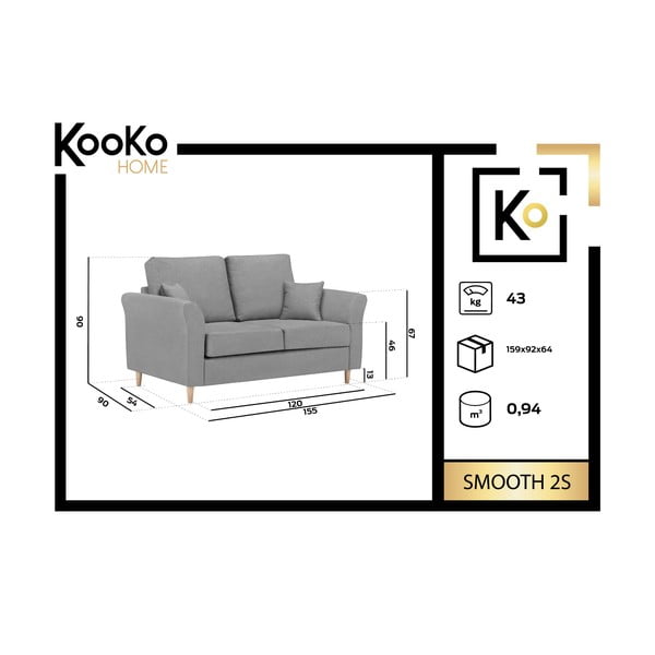 Canapea cu 2 locuri Kooko Home Smooth, albastru-image-1