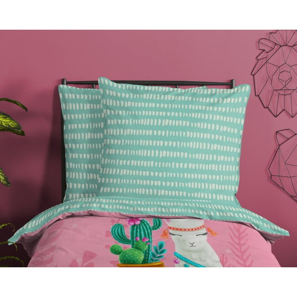 Lenjerie de pat pentru copii roz-turcoaz din bumbac pentru pat de o persoană 140x200 cm Lalama – Good Morning-image-2