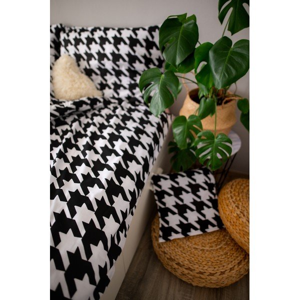 Lenjerie de pat din bumbac pentru pat de o persoană Cotton House Dita, 140 x 200 cm, alb - negru-image-1