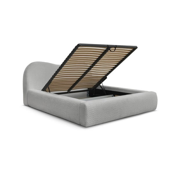 Pat matrimonial gri deschis tapițat cu spațiu de depozitare cu somieră 180x200 cm Orlane – Bobochic Paris-image-3