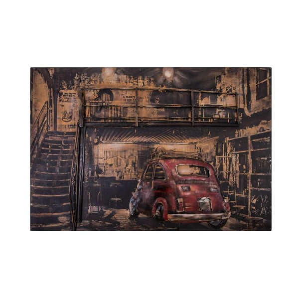 Tablou din metal Antic Line Garage Voiture Rouge, 120 x 80 cm