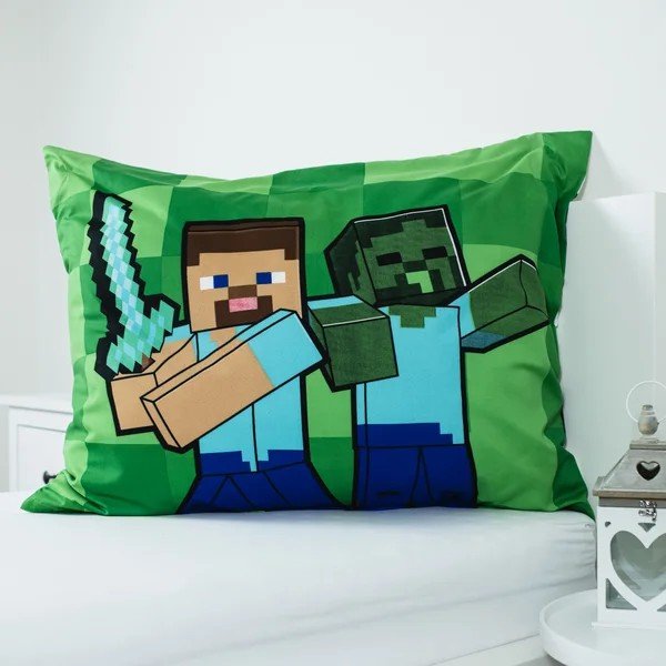 Lenjerie de pat pentru copii verde din microfibră pentru pat de o persoană 140x200 cm Minecraft Block Stack – Jerry Fabrics-image-3