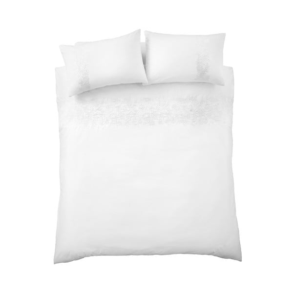 Lenjerie de pat albă din bumbac pentru pat dublu/extinsă 230x220 cm Embroidery Floral – Bianca