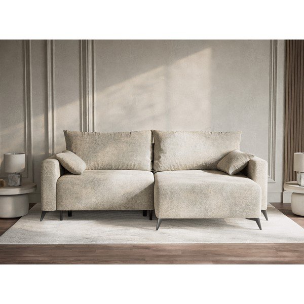 Colțar bej extensibil/cu spațiu de depozitare cu tapițerie din chenille (cu colț pe partea dreaptă/cu șezlong) Leon – Maison de Rêve-image-1