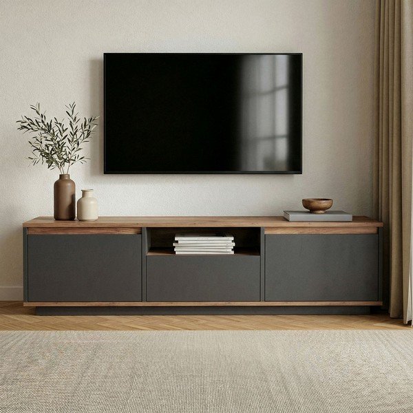Comodă TV gri antracit 160x42x30 cm Sentinel – Kalune Design-image-2