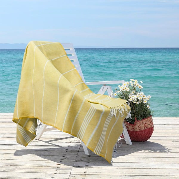 Prosop baie hammam Kate Louise Classic, 180 x 100 cm, galben-image-1