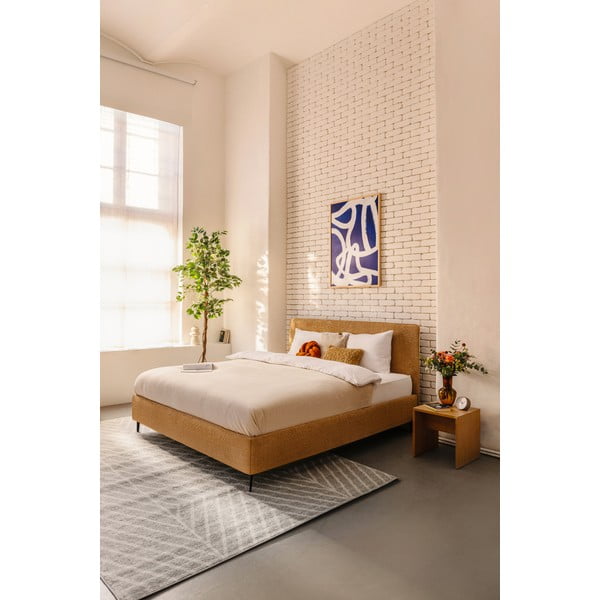 Pat matrimonial galben muștar tapițat cu somieră 160x200 cm Noira Slim – Bonami Selection-image-1