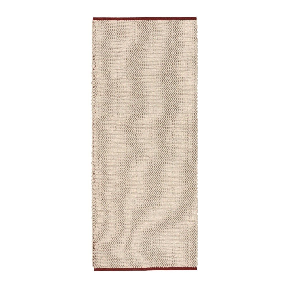 Covor tip traversă roșu/bej țesut manual din lână 80x170 cm Lenu – noo.ma