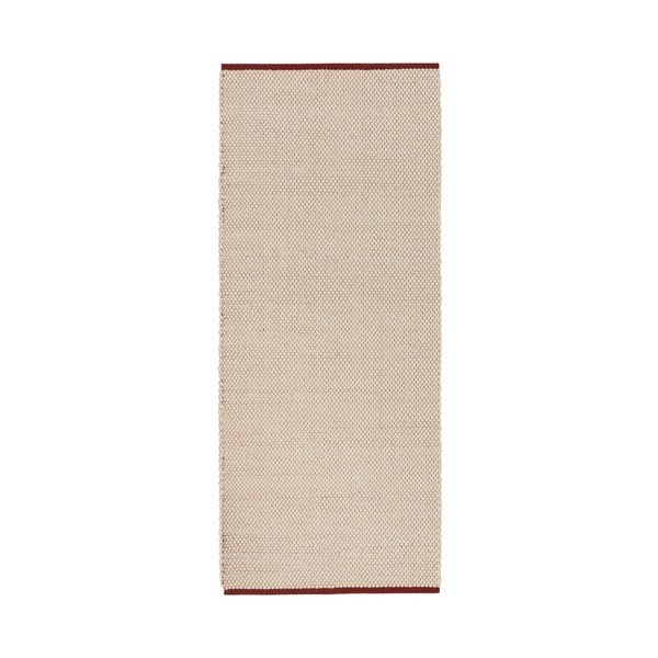 Covor tip traversă roșu/bej țesut manual din lână 80x170 cm Lenu – noo.ma
