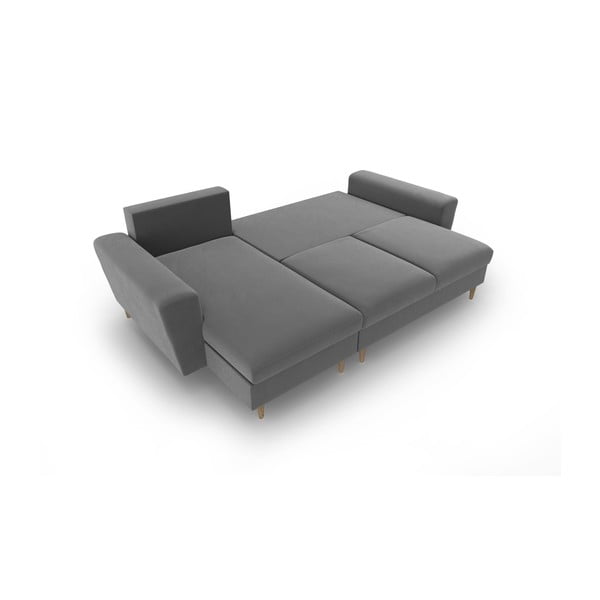 Colțar gri deschis extensibil, cu spațiu de depozitare cu tapițerie din catifea Kyoto – Cosmopolitan Design-image-2