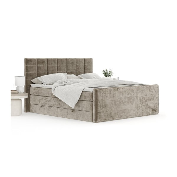Pat boxspring maro deschis cu spațiu de depozitare 180x200 cm Ava – Maison de Rêve-image-3