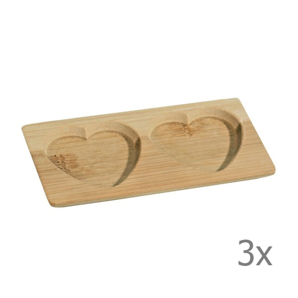 Set 3 boluri servire din bambus Kosova Two Hearts, 12 x 6 cm